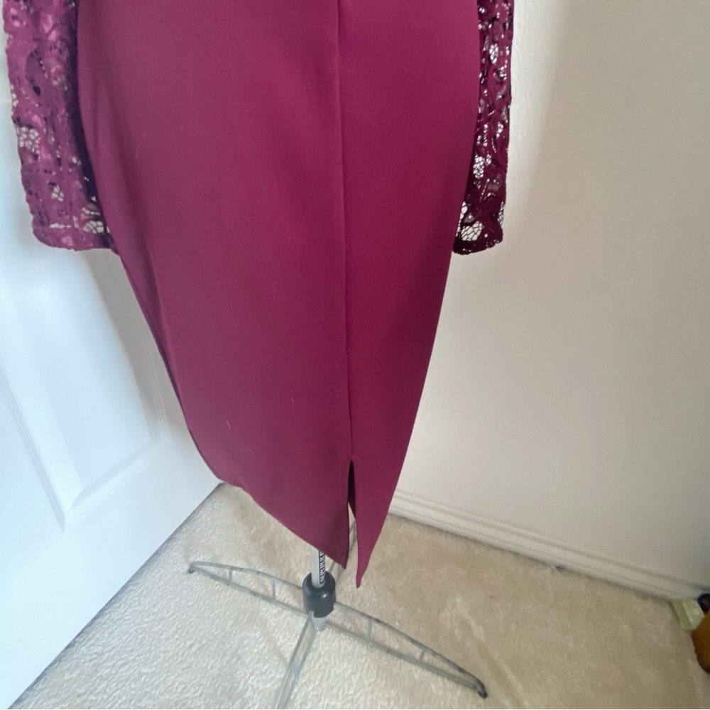 Rebecca B Lace Bell Sleeve Cocktail Dress, Size 6, Merlot colored. - Picture 5 of 7